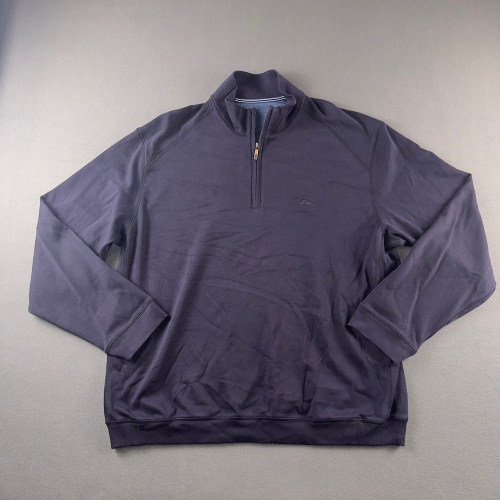 Tommy Bahama Mens XL Navy Blue 100% Pima Cotton Quarter Zip Pullover Sweater